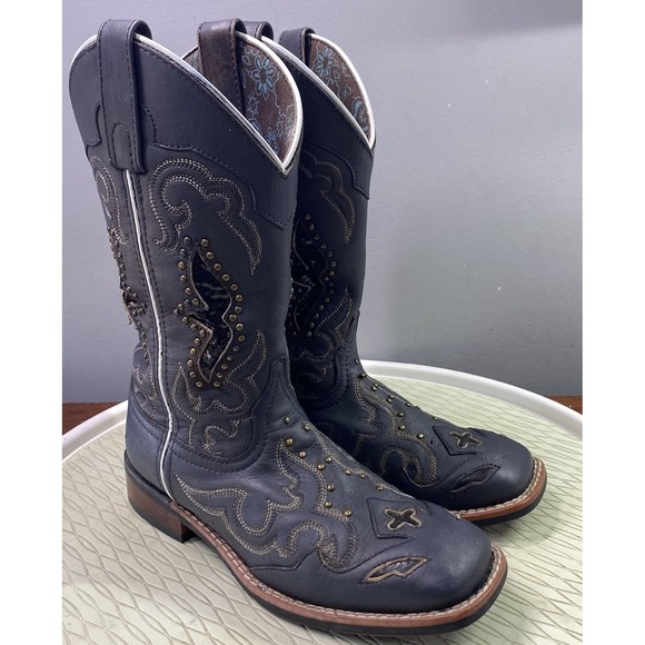 Laredo Womens Leather Dark Gray&White Western Cowgirl Cowboy Riding Boots Sz. 7M